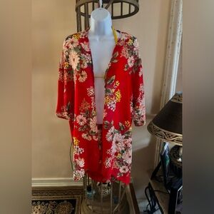 Joe Boxer Vintage Y2K Red Floral Sheer Kimono Cover Up Robe